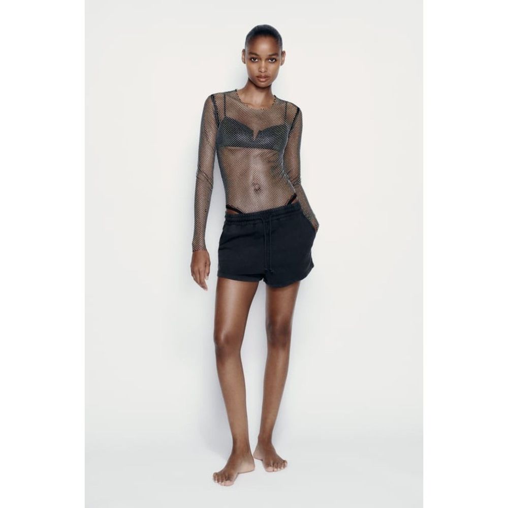 ZARA RHINESTONE MESH BODYSUIT